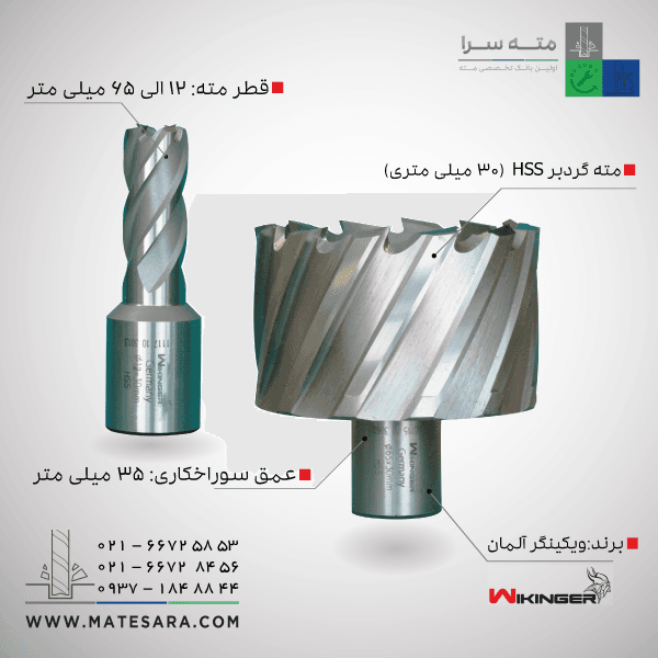 مته گردبر دریل‌مگنت (HSS) ویکینگر - 30میلی‌متر