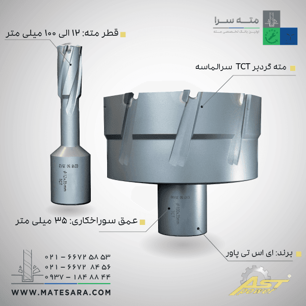 مته گردبر سر الماسه TCTعمق سوراخکاری ۳۵ میلی‌متر ای اس تی