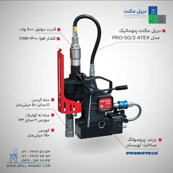 قیمت و خرید دریل مگنت بادی (پنوماتیک) دو سرعته 50 پروموتک PROMOTCH لهستانی مدل PRO 50.2 ATEX 2 Speed Pneumatic Mag Drill