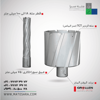 خرید مته گردبر TCT (سر الماس) عمق سوراخکاری ۷۵ میلیمتر (گرولن)
