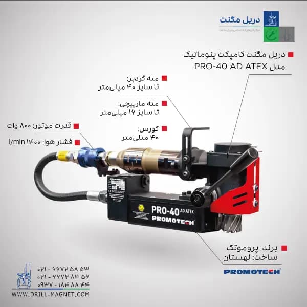 قیمت و خرید دریل مگنت بادی (پنوماتیک) 40 پروموتک PROMOTCH لهستانی مدل PRO 40 AD ATEX Pneumatic Mag Drill